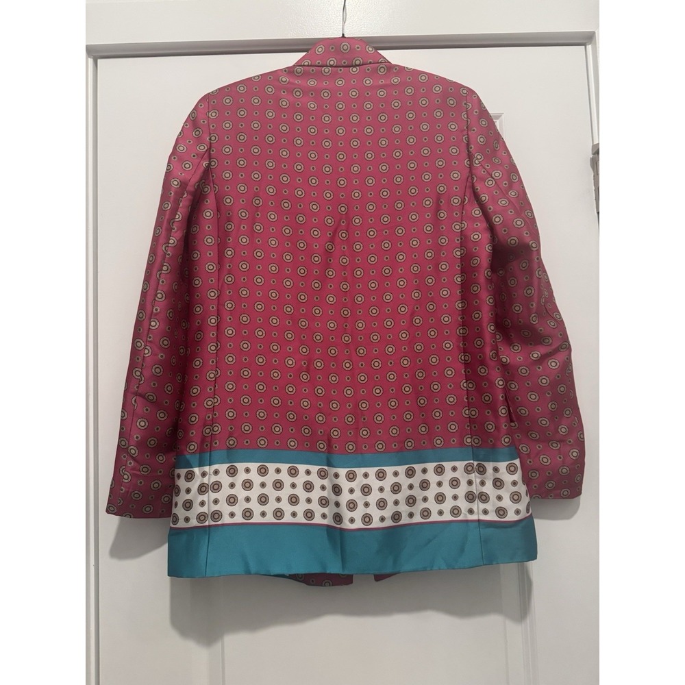 ZARA Printed Satin Blazer Women XS Pink Blue Geometric Longline Jacket 3215/208 - Picture 3 of 10